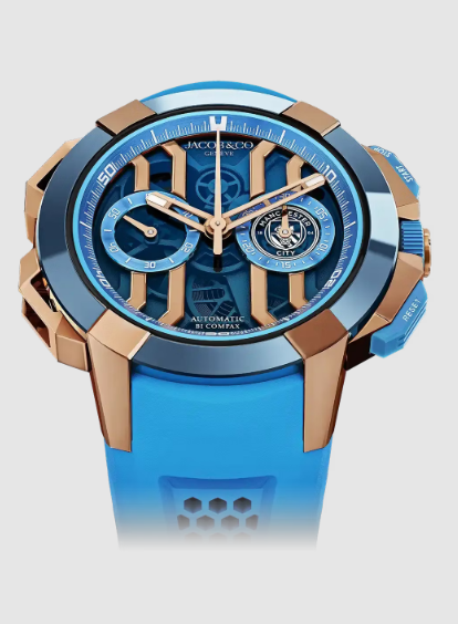 Jacob & Co Replica watch EPIC X CHRONO 44 EDITION MANCHESTER CITY I BLUE CERAMIC & ROSE GOLD EC430.43.AI.AA.ABRUA